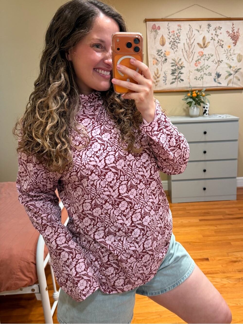 NWT J. Crew Floral Mock Neck Top - Pink/Burgundy 2X Cotton